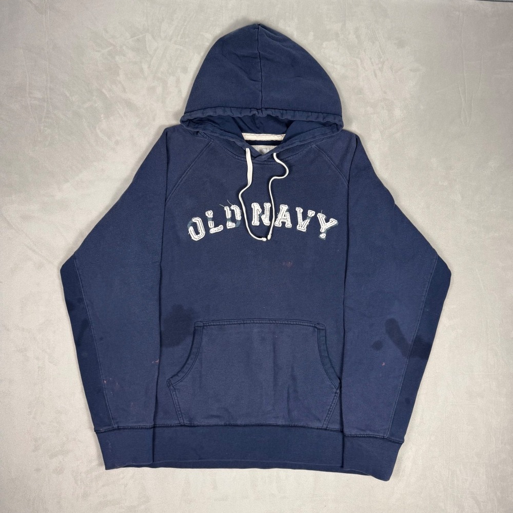 Y2K Mens Old Navy Applique Logo Raglan Hoodie Streetwear Navy Large